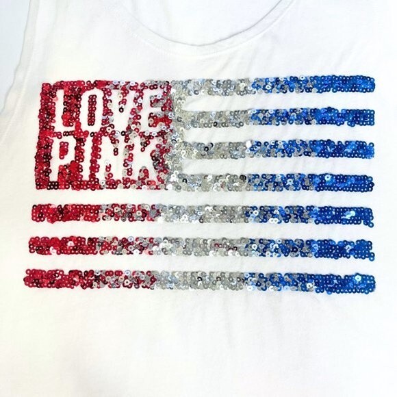 Victoria's Secret PINK USA American Flag Sequin Tank Top Bling SMALL - Picture 5 of 9